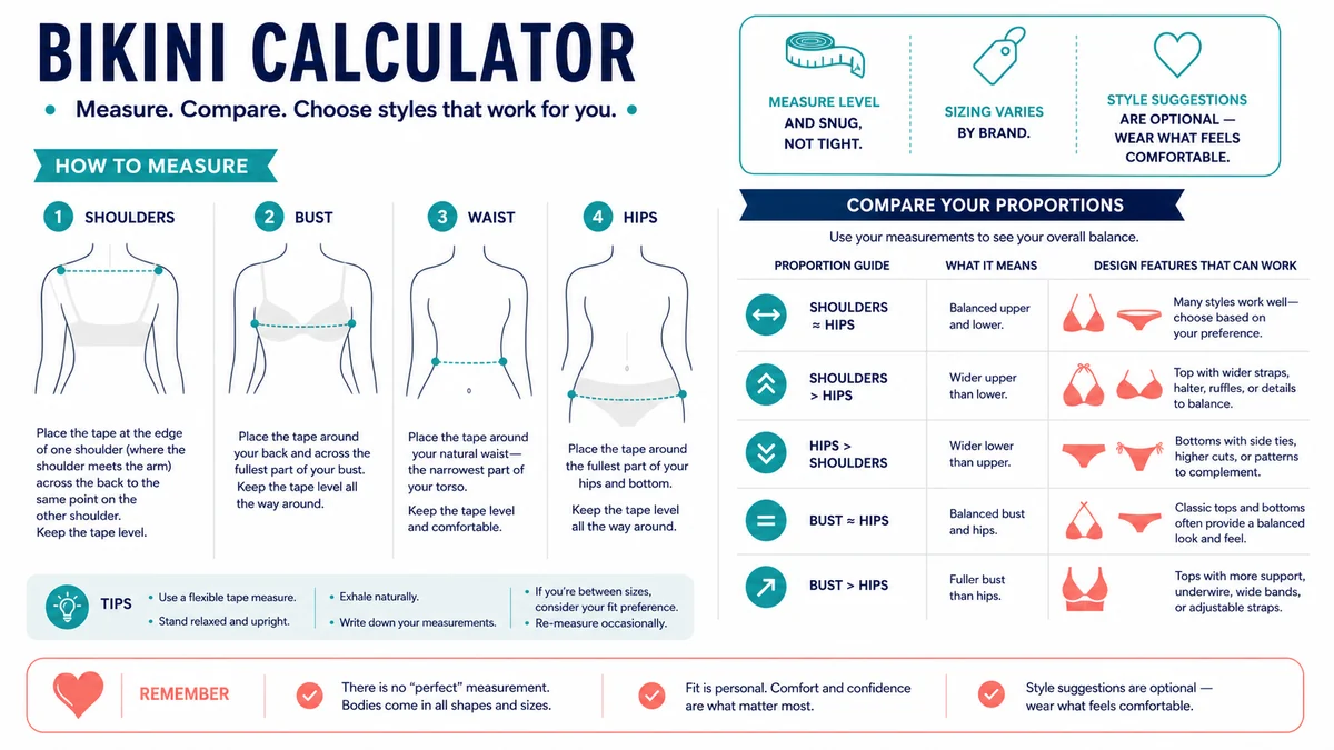 Bikini calculator body measurement guide for choosing a comfortable style and fit