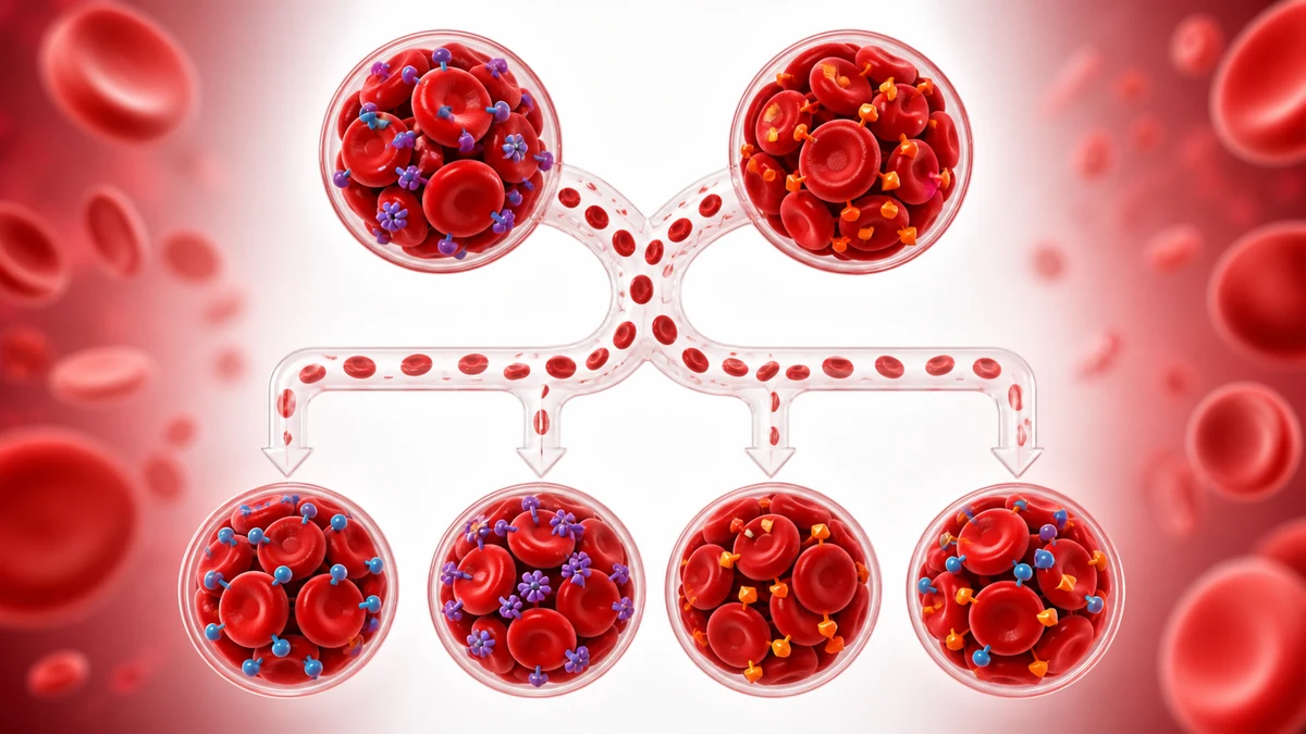 Blood type calculator visual showing simplified parent-to-child inheritance possibilities
