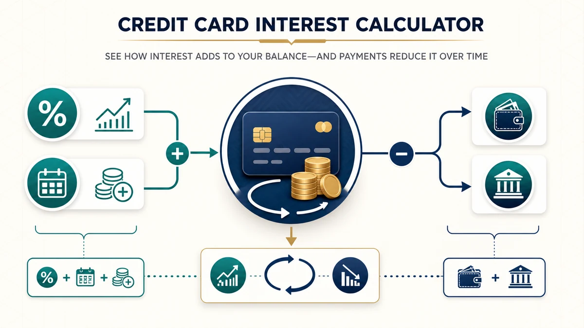 Credit Card Interest Calculator visual guide showing key inputs and results