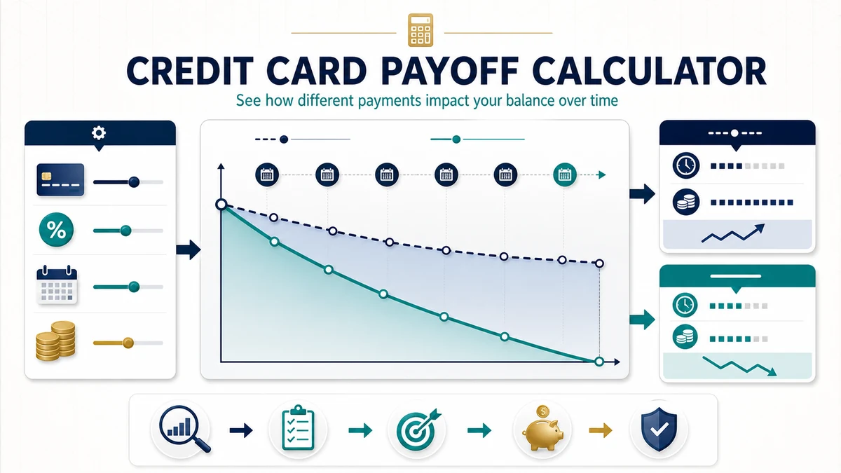 Credit Card Payoff Calculator visual guide showing key inputs and results