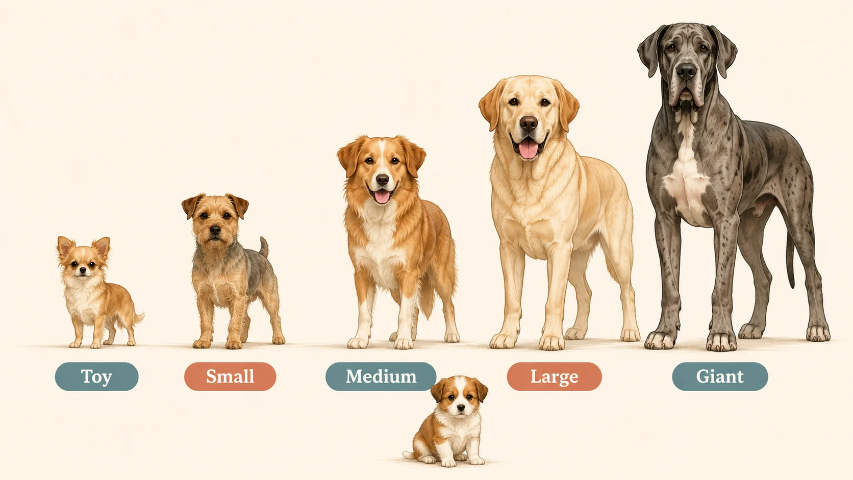 Dog Size and Adult Weight Calculator comparison of toy, small, medium, large and giant adult dogs