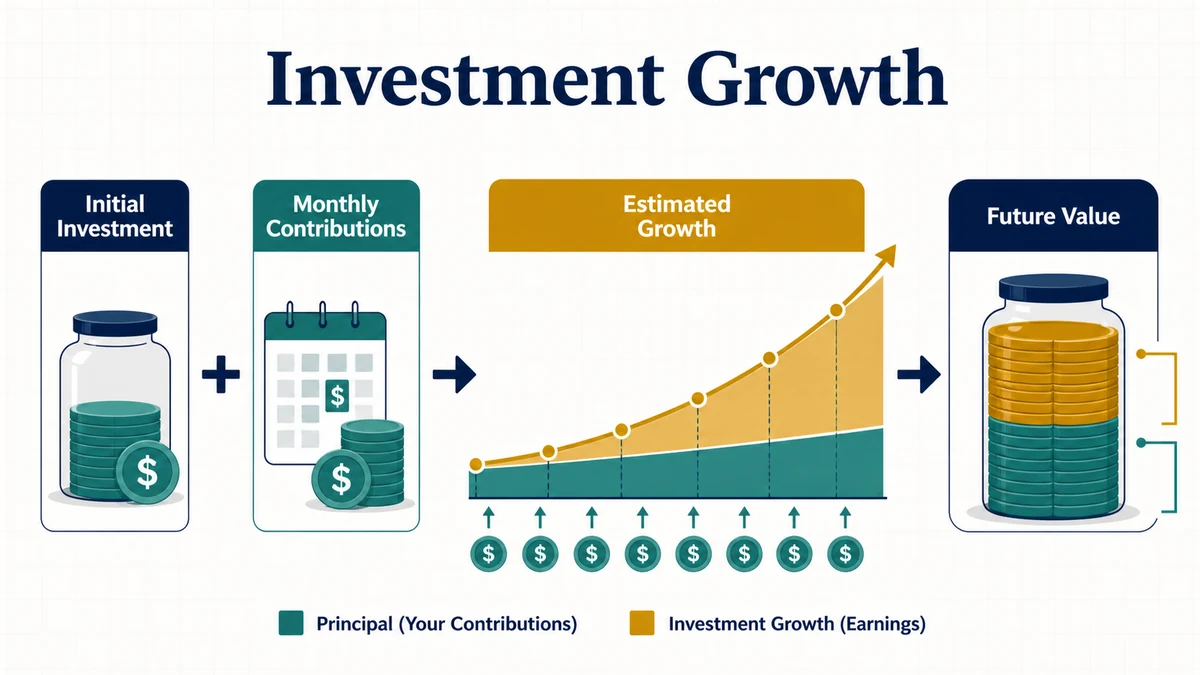Investment Calculator visual guide showing key inputs and results
