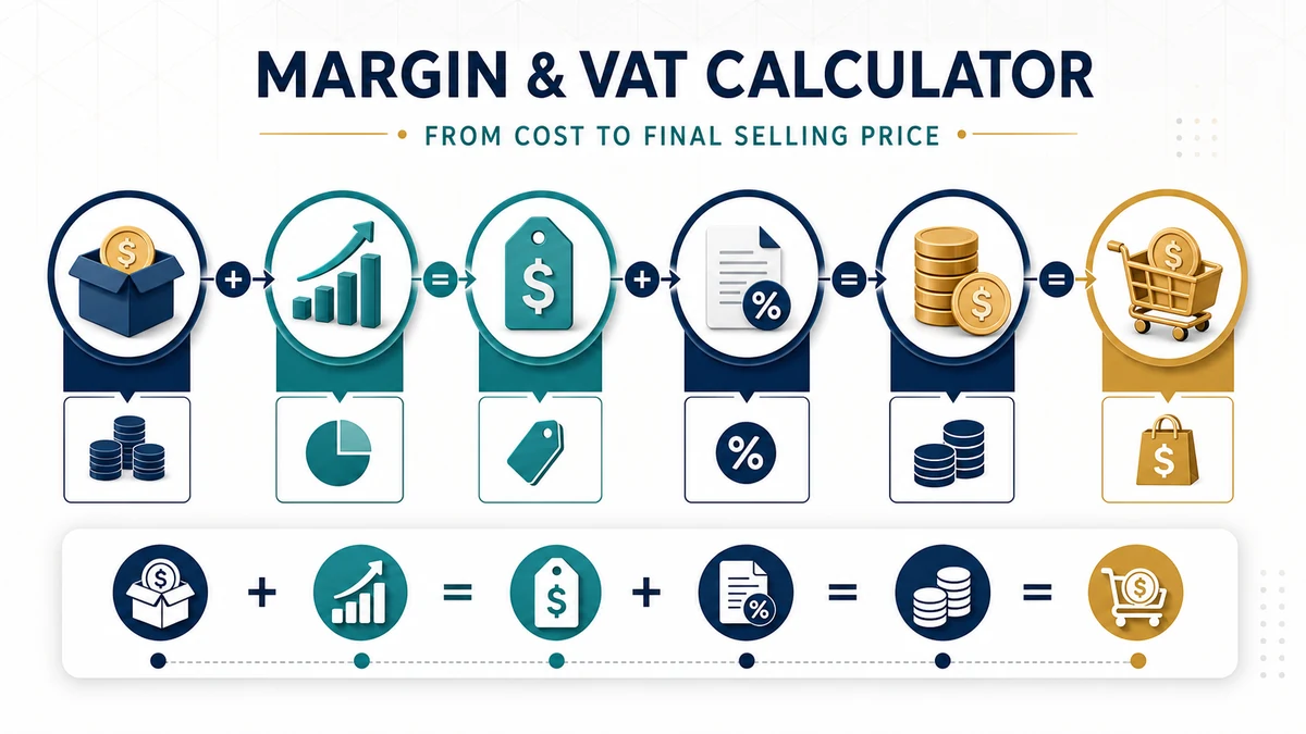 Margin & VAT Calculator visual guide showing key inputs and results