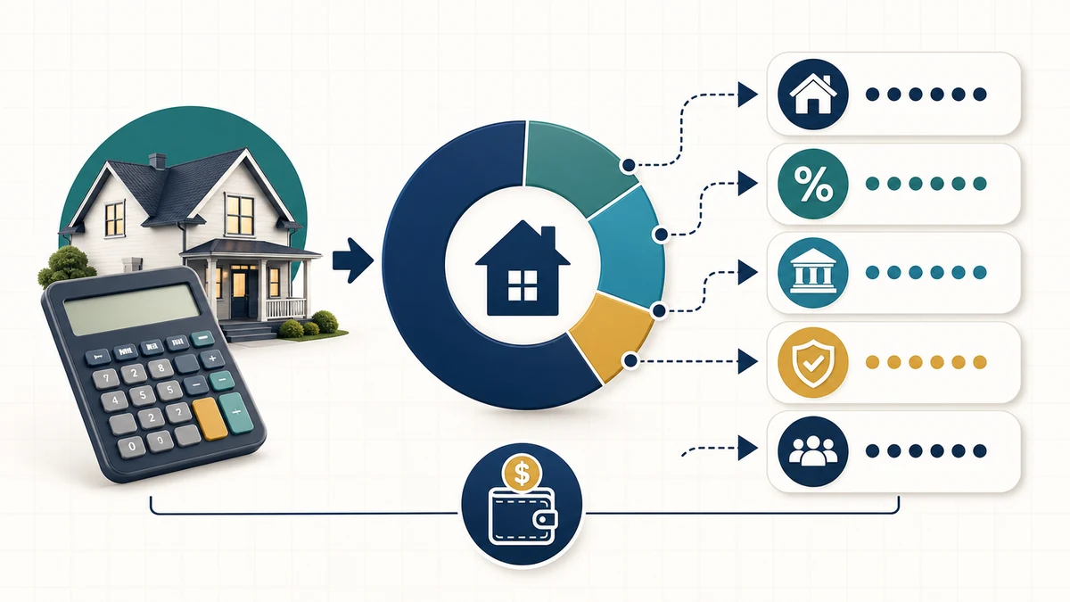 Mortgage Calculator with Taxes and Insurance visual guide showing key inputs and results