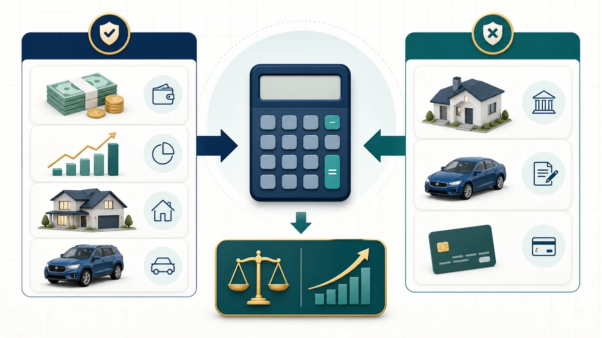 Net Worth Calculator visual guide showing key inputs and results
