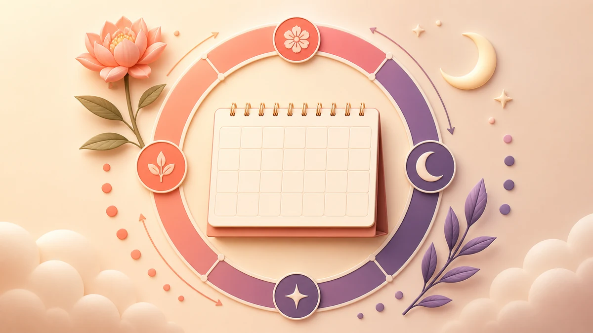 Period calculator visual with calendar and menstrual-cycle phases