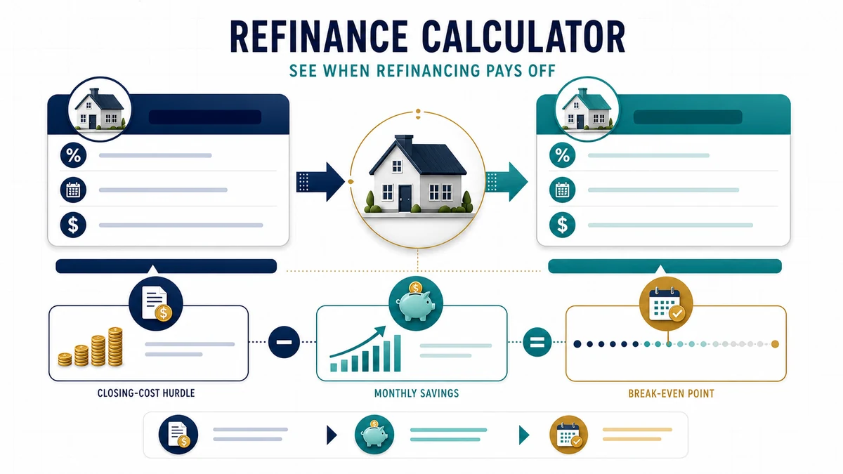Refinance Calculator visual guide showing key inputs and results