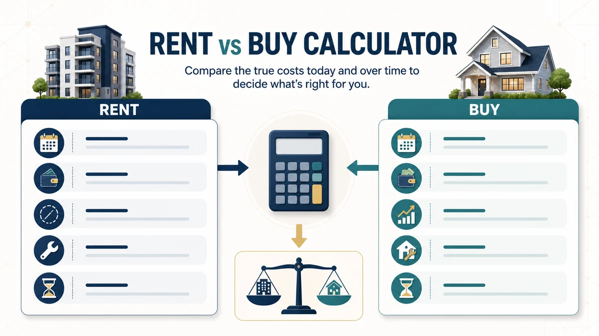 Rent vs Buy Calculator visual guide showing key inputs and results